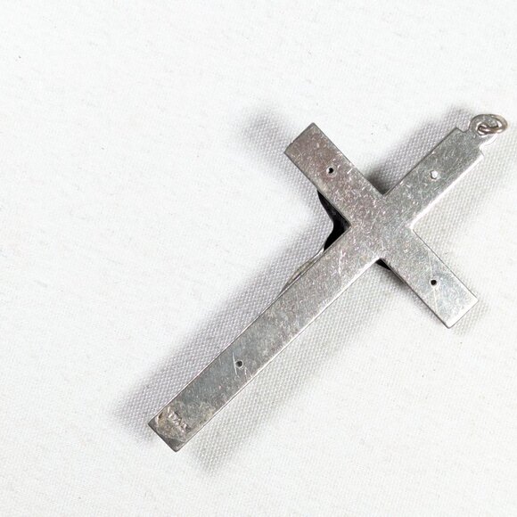 Vintage Italian crucifix pendant, rosary cross 3.5" tall - Picture 2 of 6